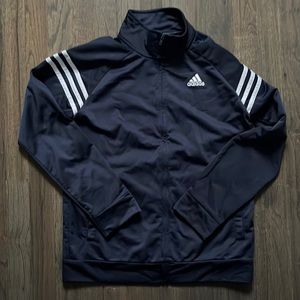 adidas Track Jacket Full Zip Front Pockets Blue White Striped Boys Large 14/16